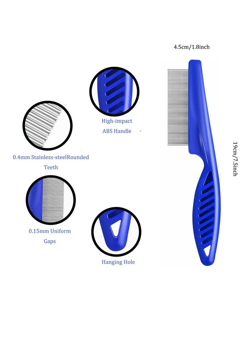 مشط البراغيث، 4 قطع، أمشاط قمل من الفولاذ المقاوم للصدأ بأسنان مستديرة، مزدوج الجوانب (أزرق) - Image 2